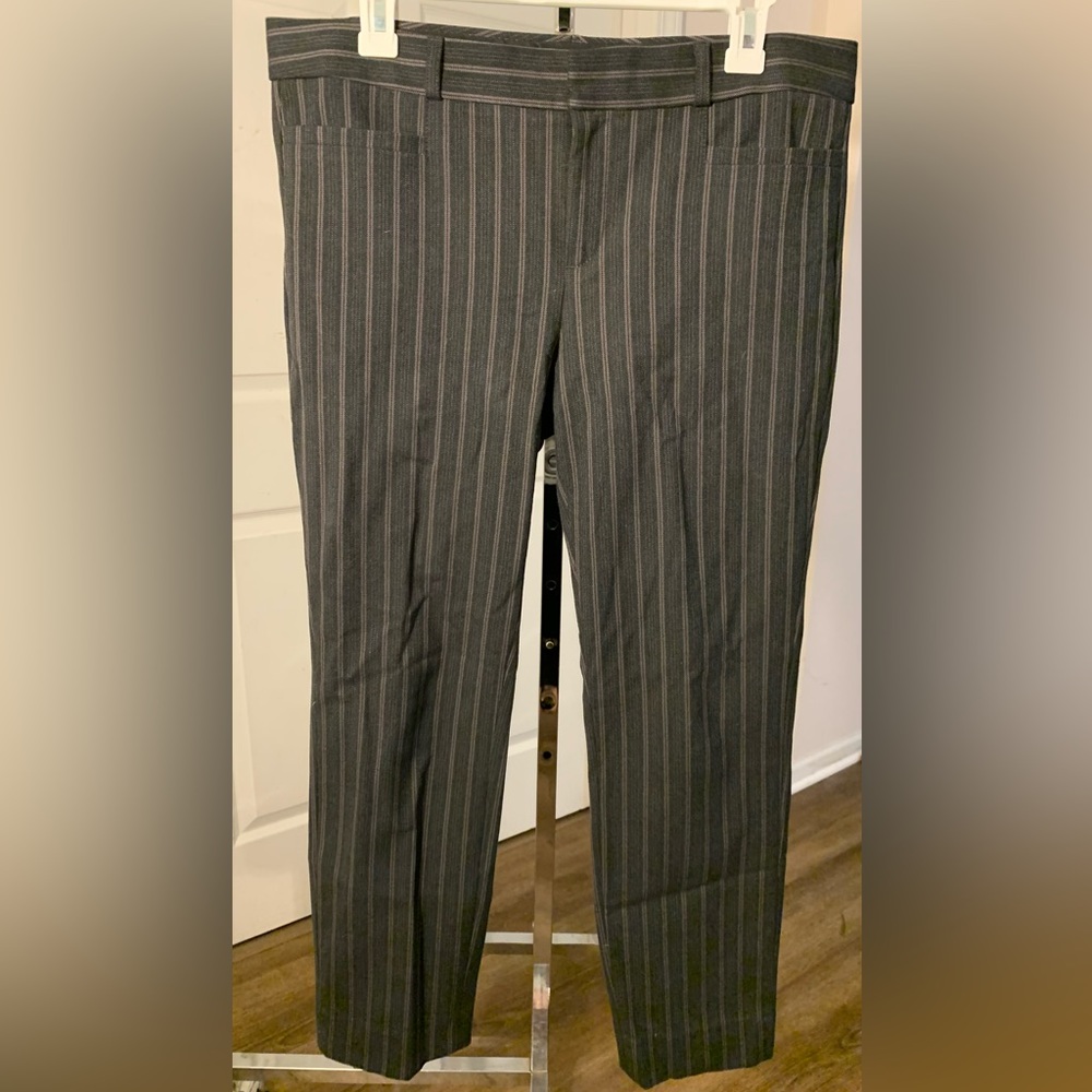 Banana Republic Factory Sloan Pants Sz 8 Grey Burgundy Stripe mid rise